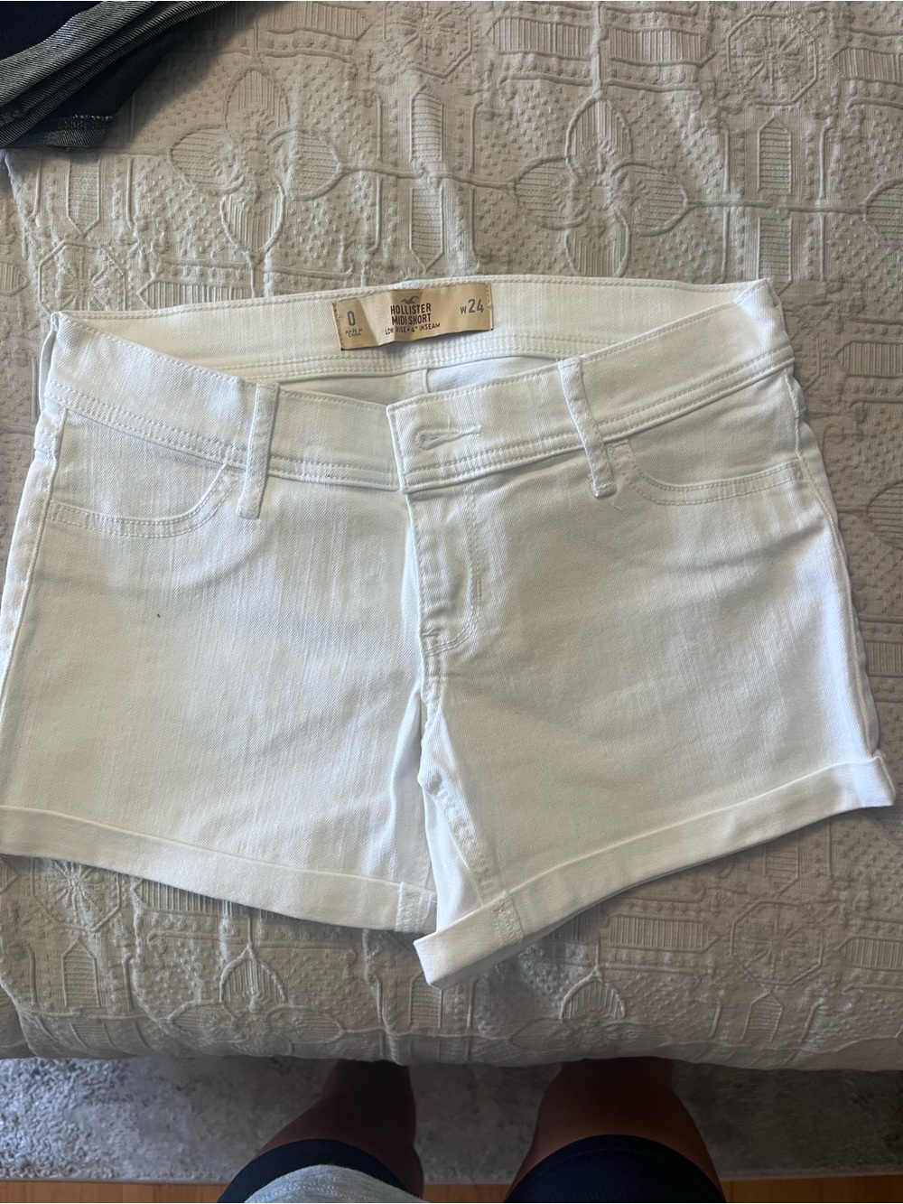 Hollister White Cuffed Denim Shorts